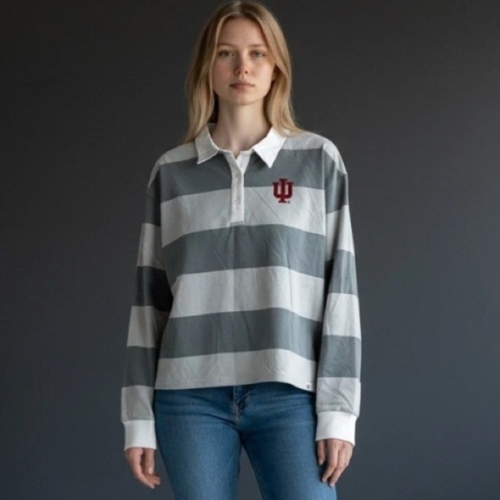 Colosseum Indiana Hoosiers Womens Rugby Style Long Sleeve Polo Shirt, XL, NWOT